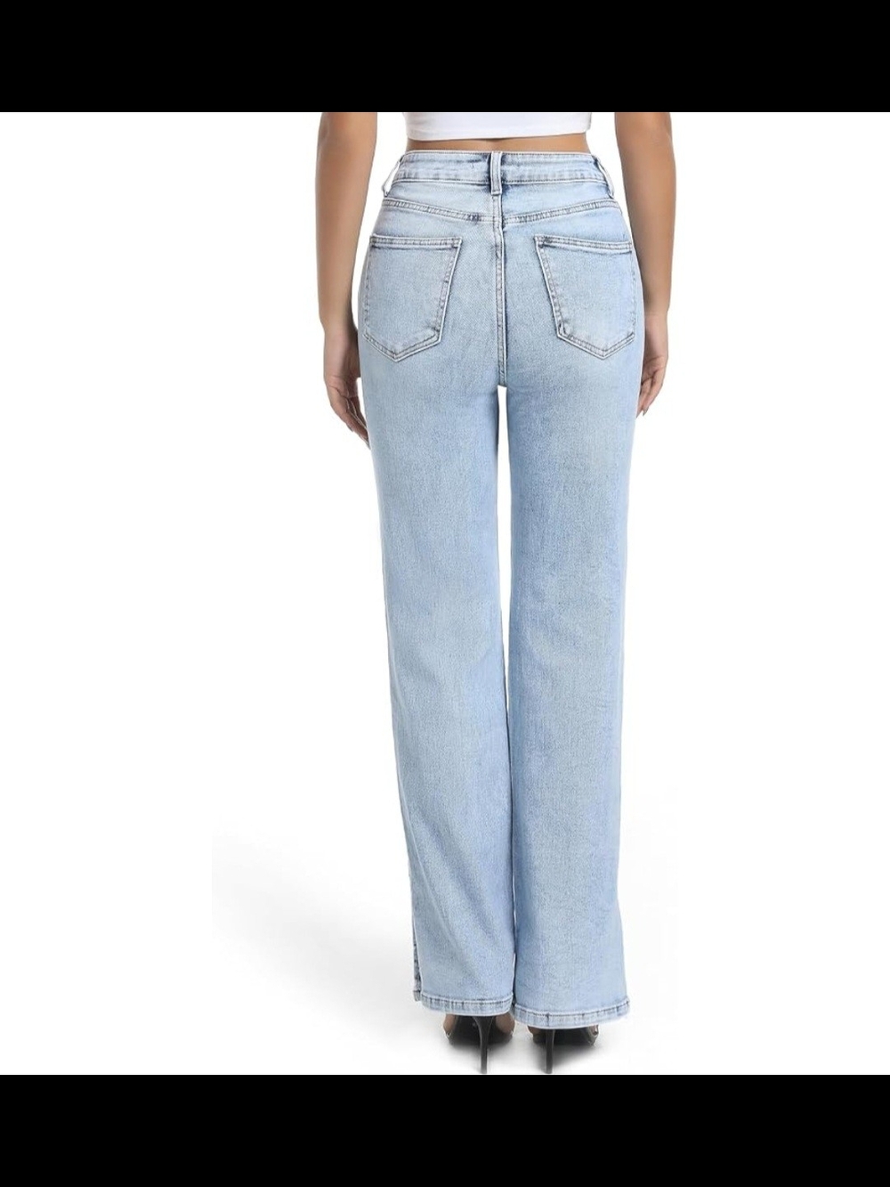 Light Wash High-Rise Straight Jeans with Front Slit - Picture 3 of 4